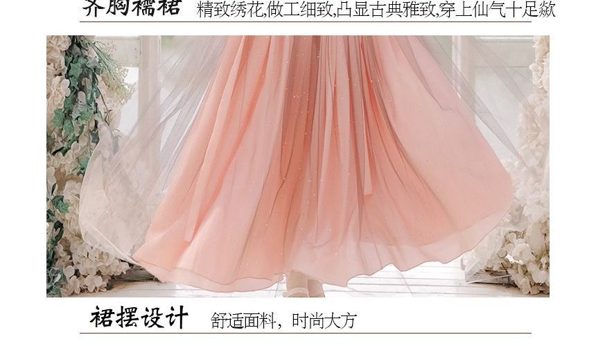 Francoix - Set: Hanfu-top met lange mouwen + maxi-A-lijn rok met geborduurde bloemen