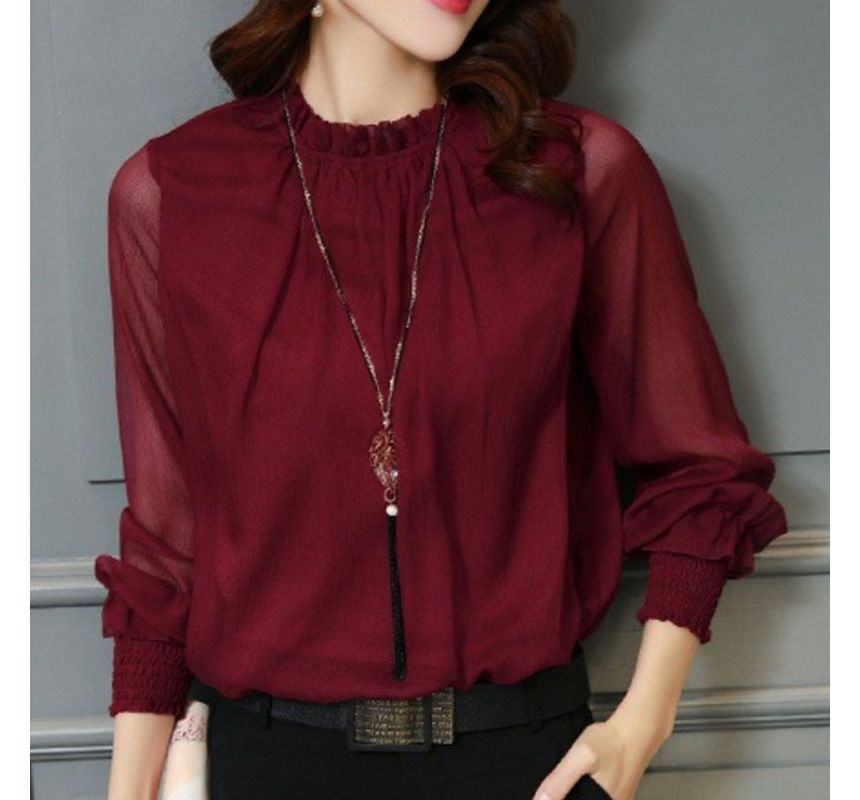 Muezz - Chiffon blouse met pofmouwen en col