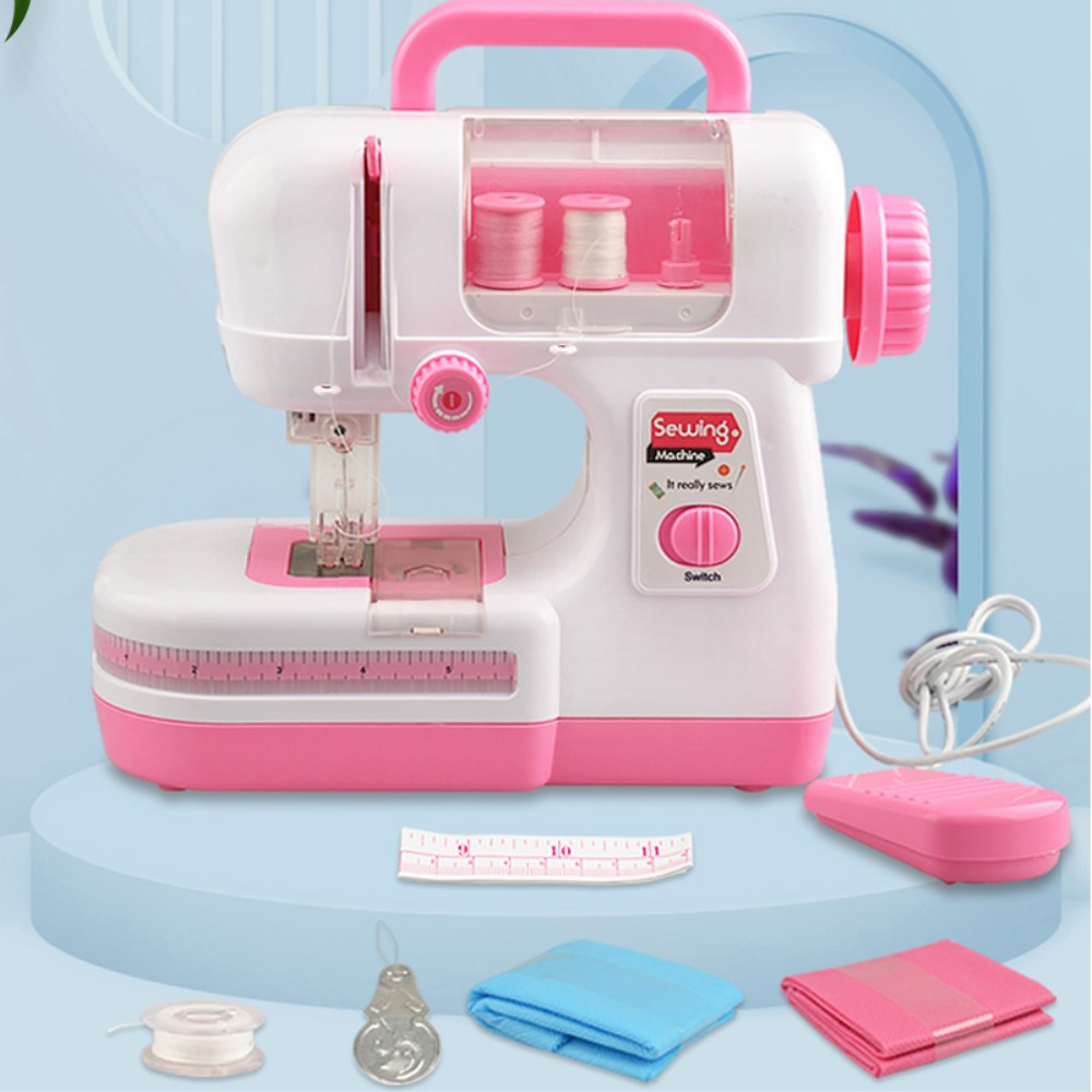 Kinder Nähmaschine DIY Spielzeug Set mit LED Licht   Pedale (Batteriebetrieben) - Rosa