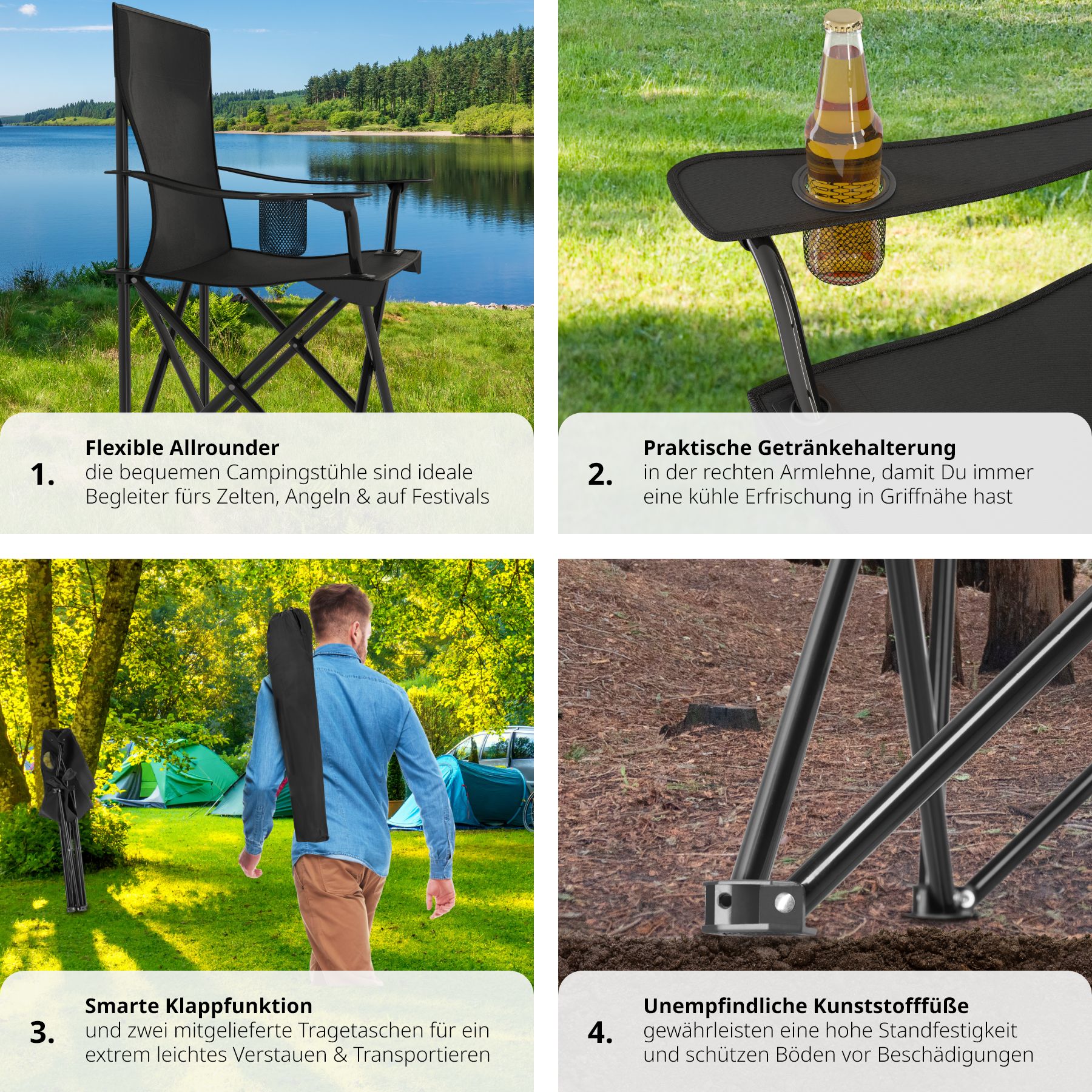 tectake® 2er Set Campingstuhl, faltbar, geringes Gewicht, 80 x 48 x 84,5 cm