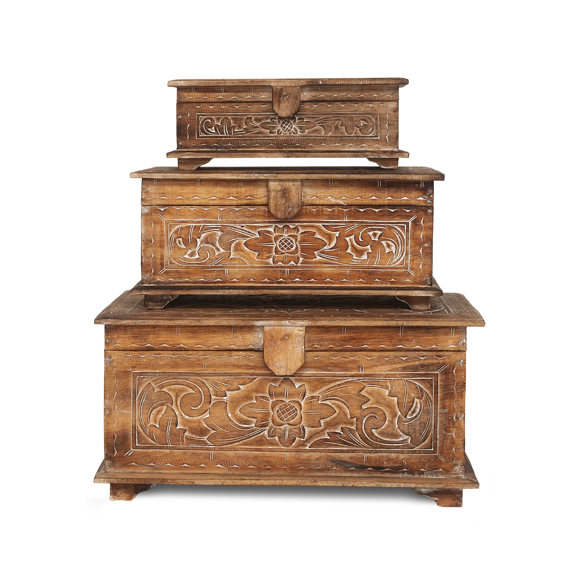 3er-Set Truhe mit Blumenmotiv, aus Albesiaholz von fischer's lagerhaus