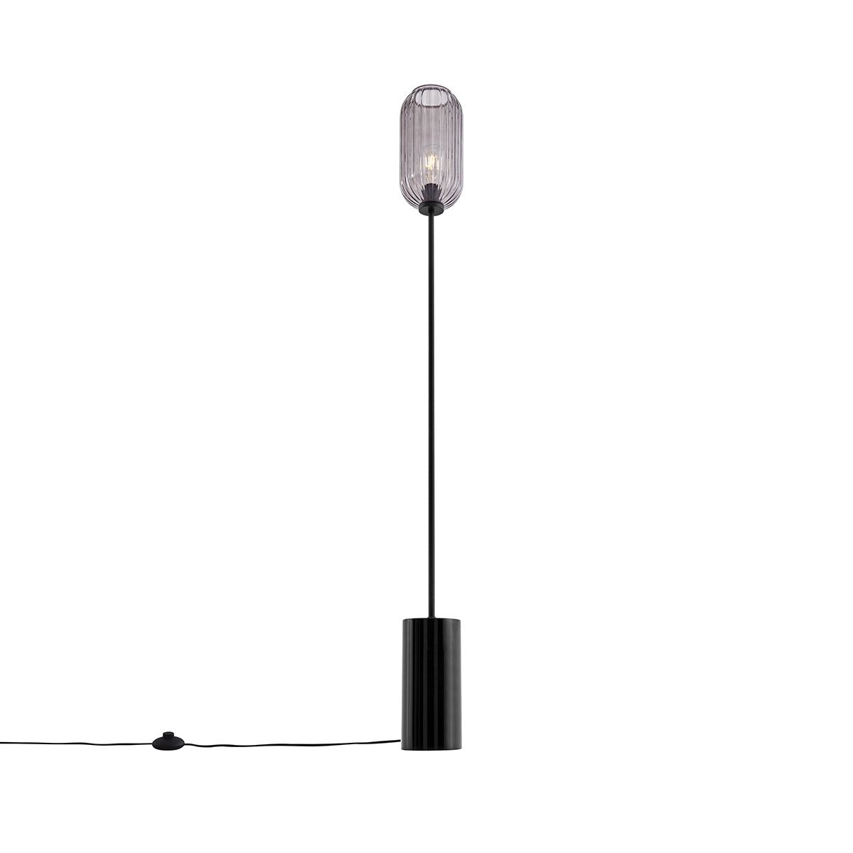Art Deco vloerlamp zwart met smoke glas - Rid