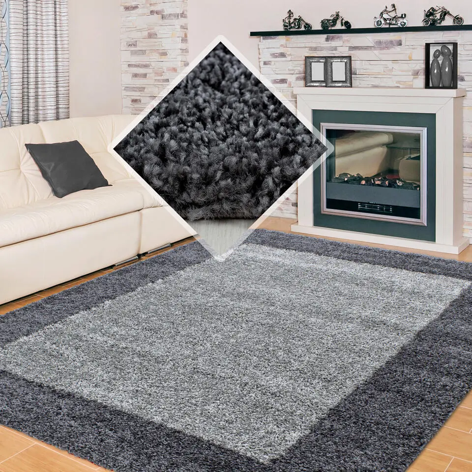 Basic Shaggy Kader vloerkleed Grijs Hoogpolig - 300x400 CM