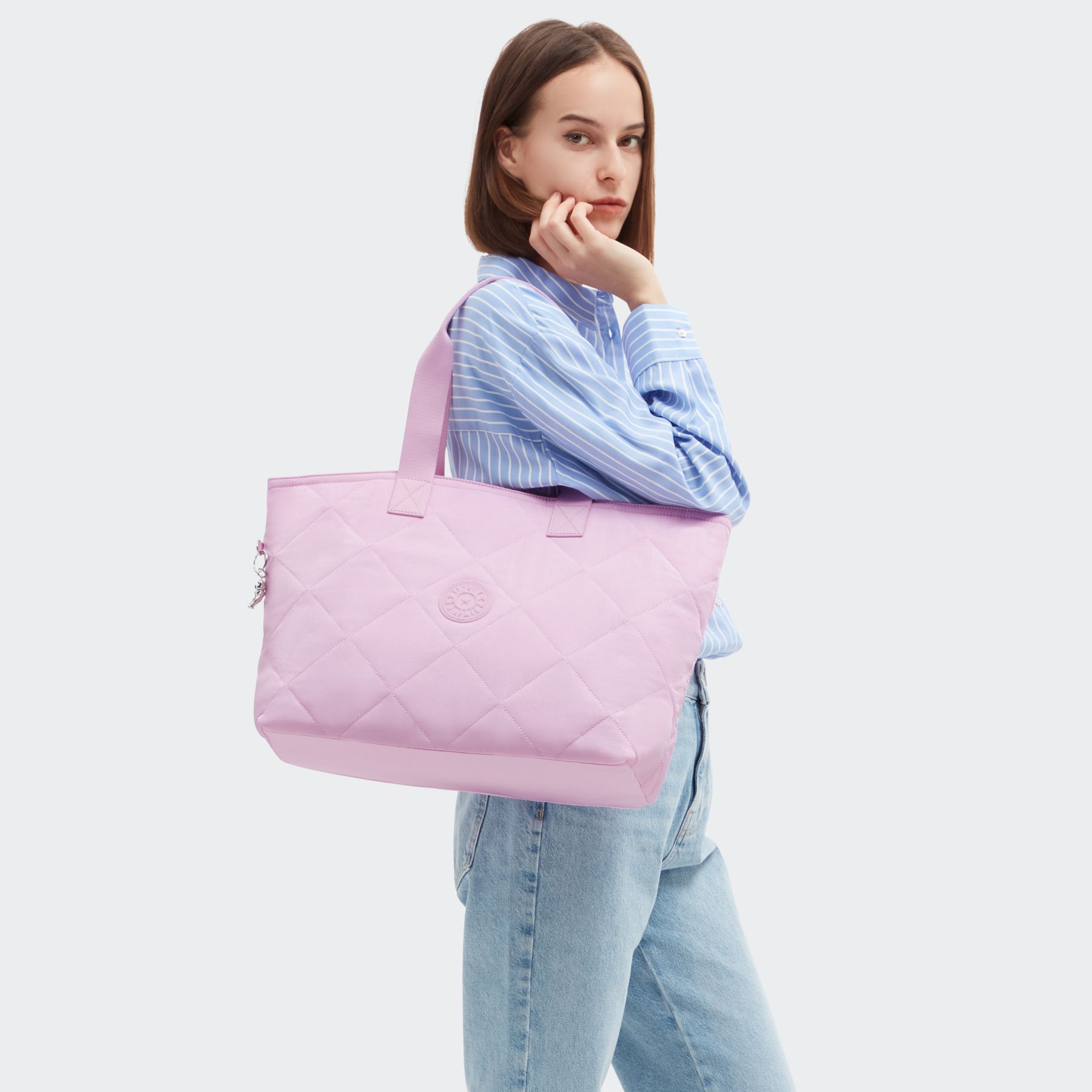 COLISSA Grand fourre-tout avec compartiment pour ordinateur portable - Blooming Pink Quilt