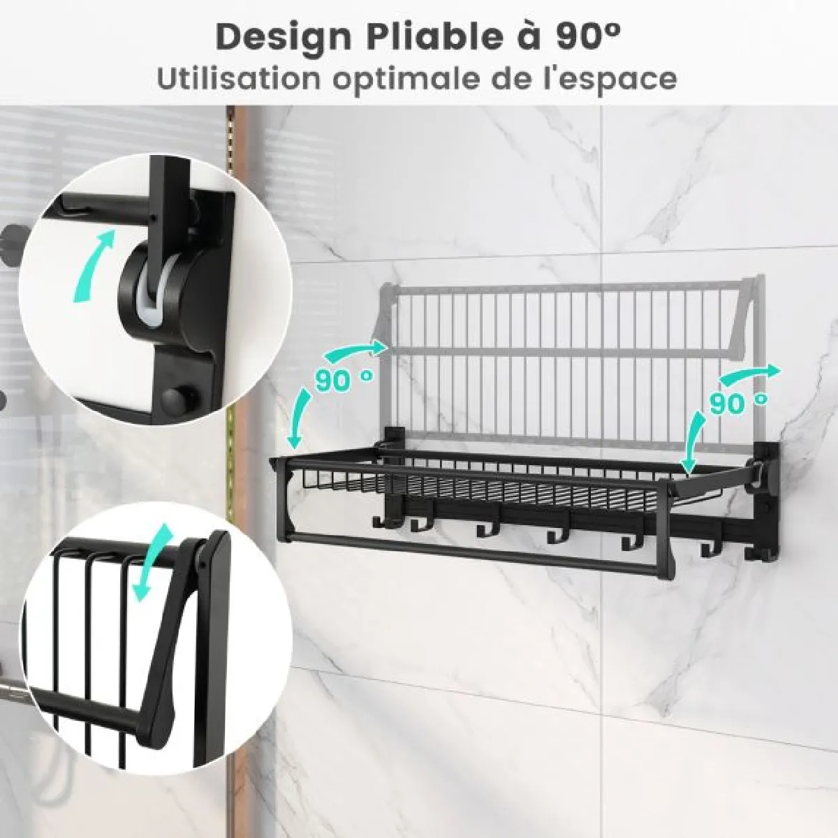 Helloshop26 Porte-serviettes mural pliable noir 20_0005088