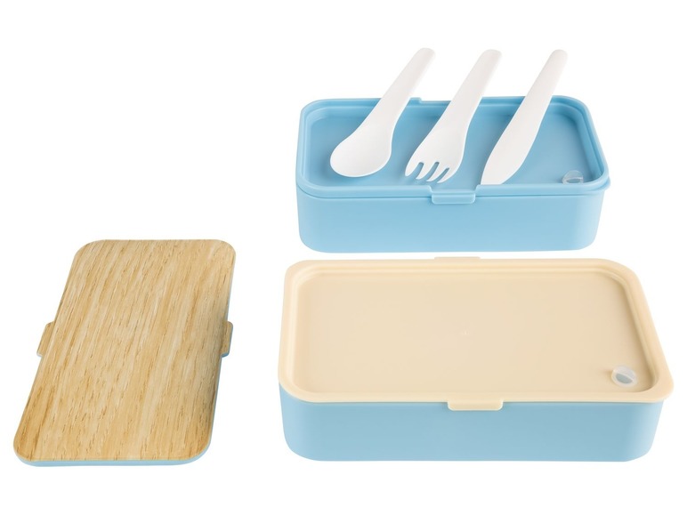 Lunchtrommel, 2 compartimenten, incl. 3-delig bestek