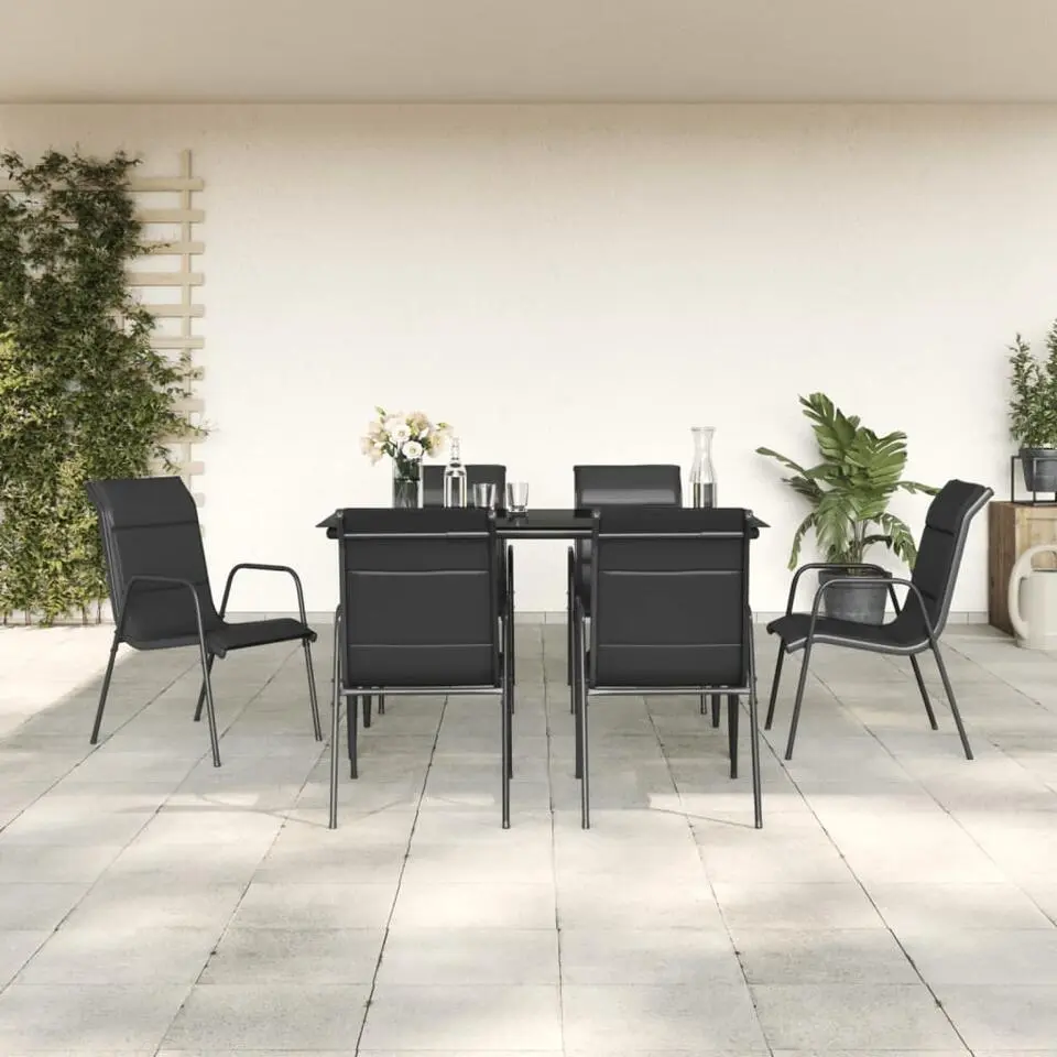 vidaXL - 7-delige Tuinset - Zwart - Textileen en staal - 140x70 cm