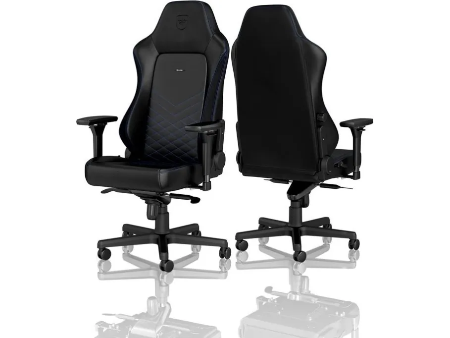 Noblechairs Hero - Stol - ergonomisk - armstøtter - T-formet - vippe - drejeled - aluminium, polyurethan, stål, memory foam, polyuretan vegan falsk læder - sort, blå