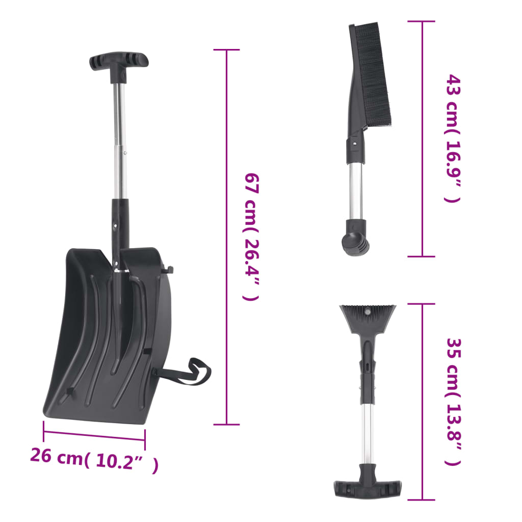 Kit de pelle à neige 3 en 1 noir aluminium