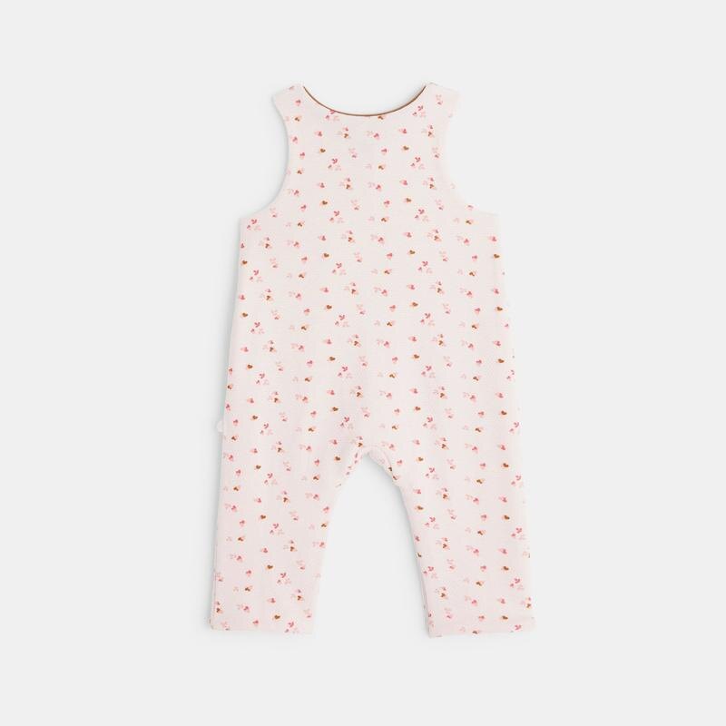 Combi salopette maille fleurie rose naissance Rose