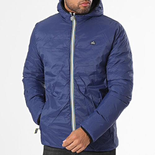 Doudoune Capuche Réversible Noir Bleu Marine