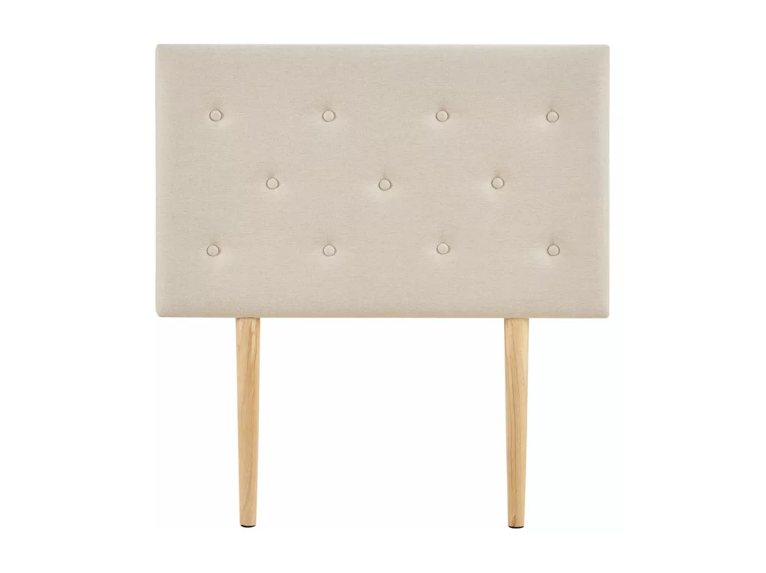 Tête de lit MAVELI 90 capitonnée, En tissu rembourré, Pieds en bois, Design élégant, Pour lits 90 cm, Écru