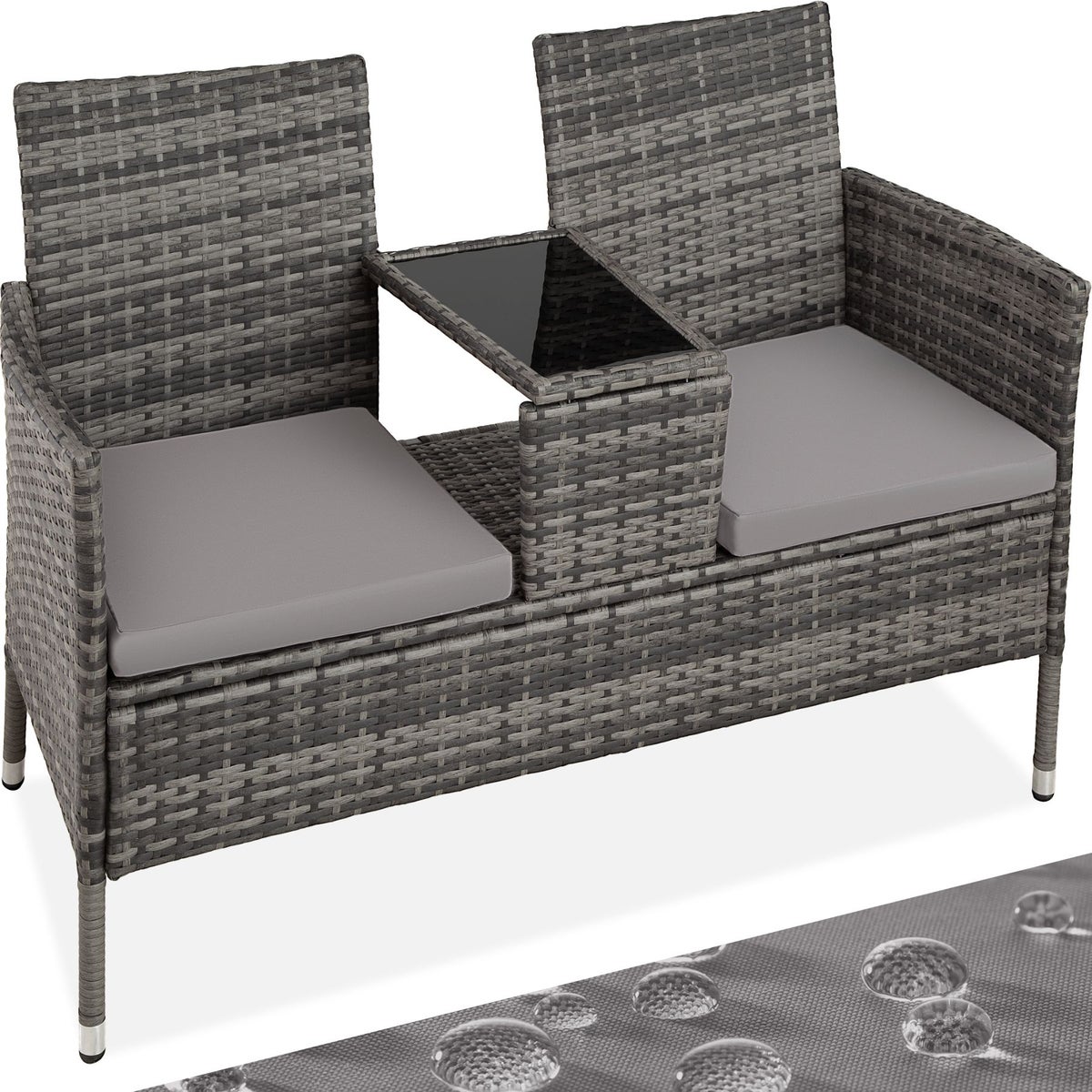 Rotan tuinbank tectake Narbonne 2-zits 131 x 59 x 82 cm