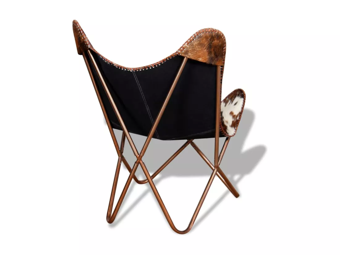 Fauteuil papillon marron et blanc cuir de vache