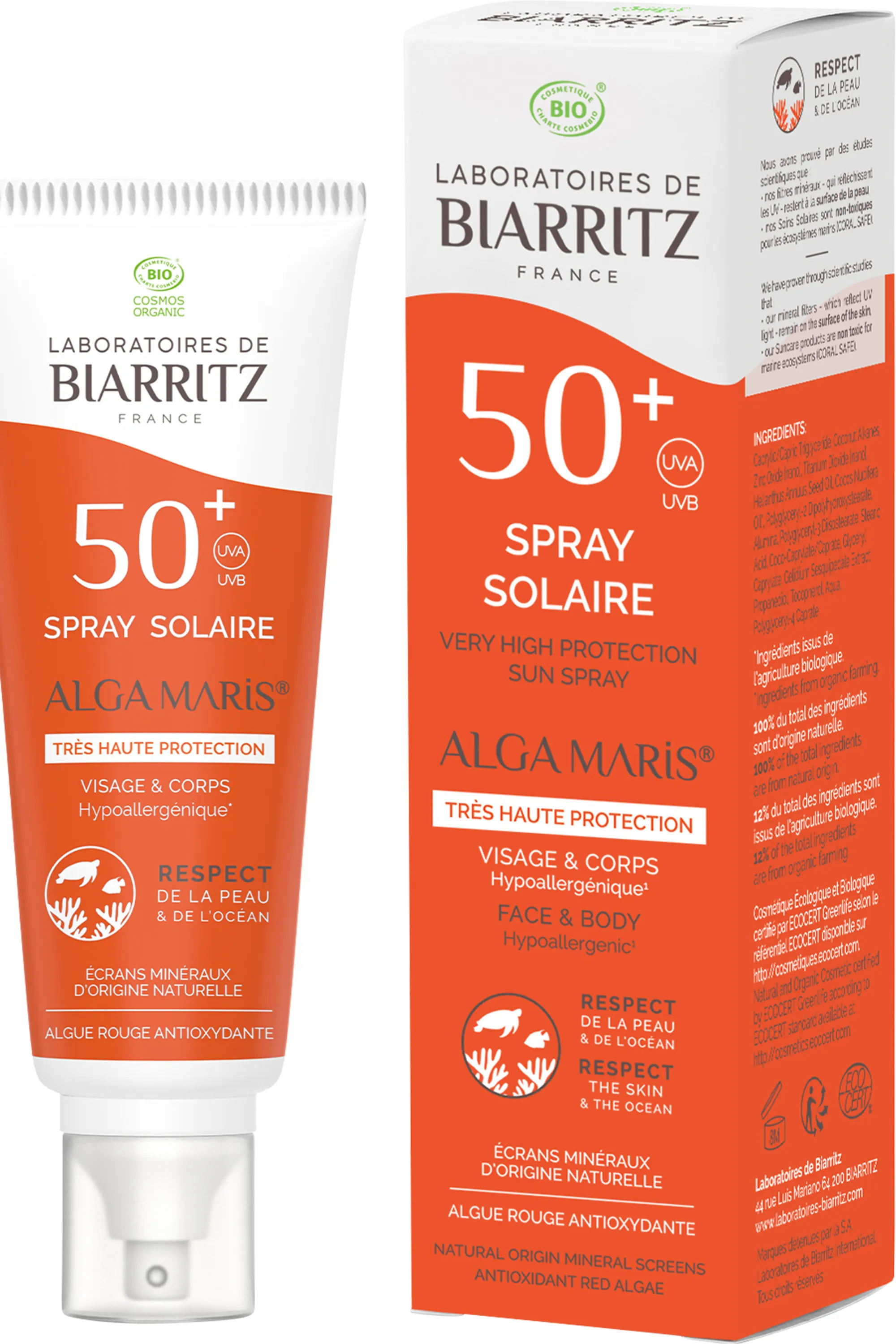 LABORATOIRES DE BIARRITZ Spray solaire minéral visage & corps SPF50+ Algamaris-100 ml