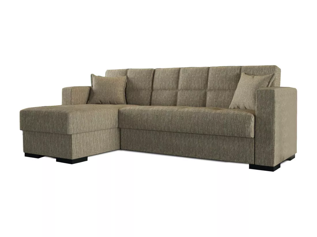 Canapé Fernando, Canapé d'angle avec péninsule réversible, Canapé de rangement pour le salon avec chaiselongue et 2 coussins, 230x150h81 cm, Beige