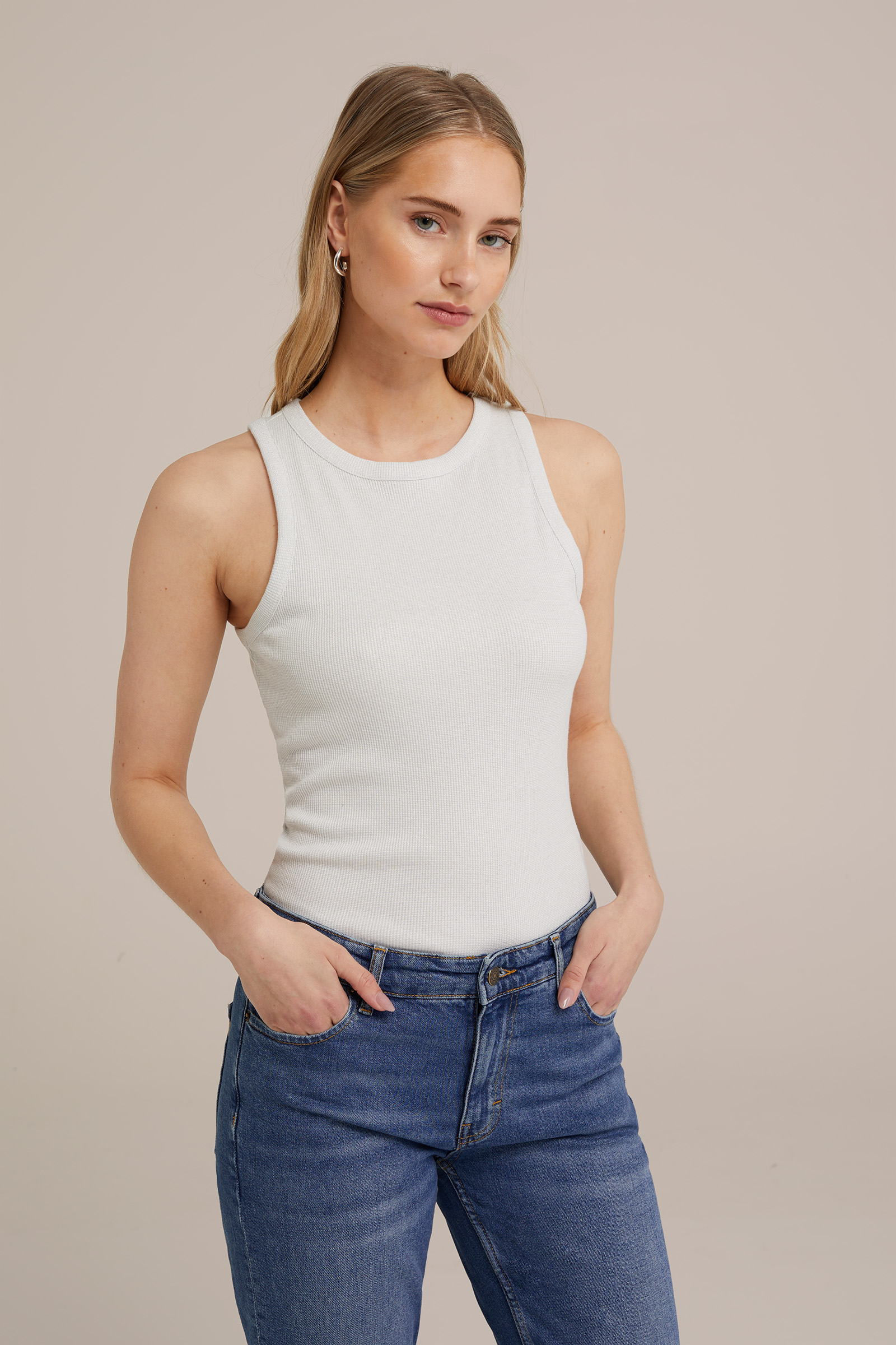singlet met glittergaren WE Fashion Wit