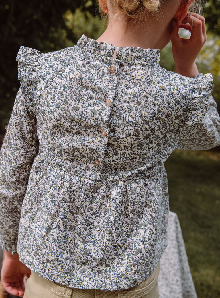 Blouse écrue et verte à imprimé fleuri