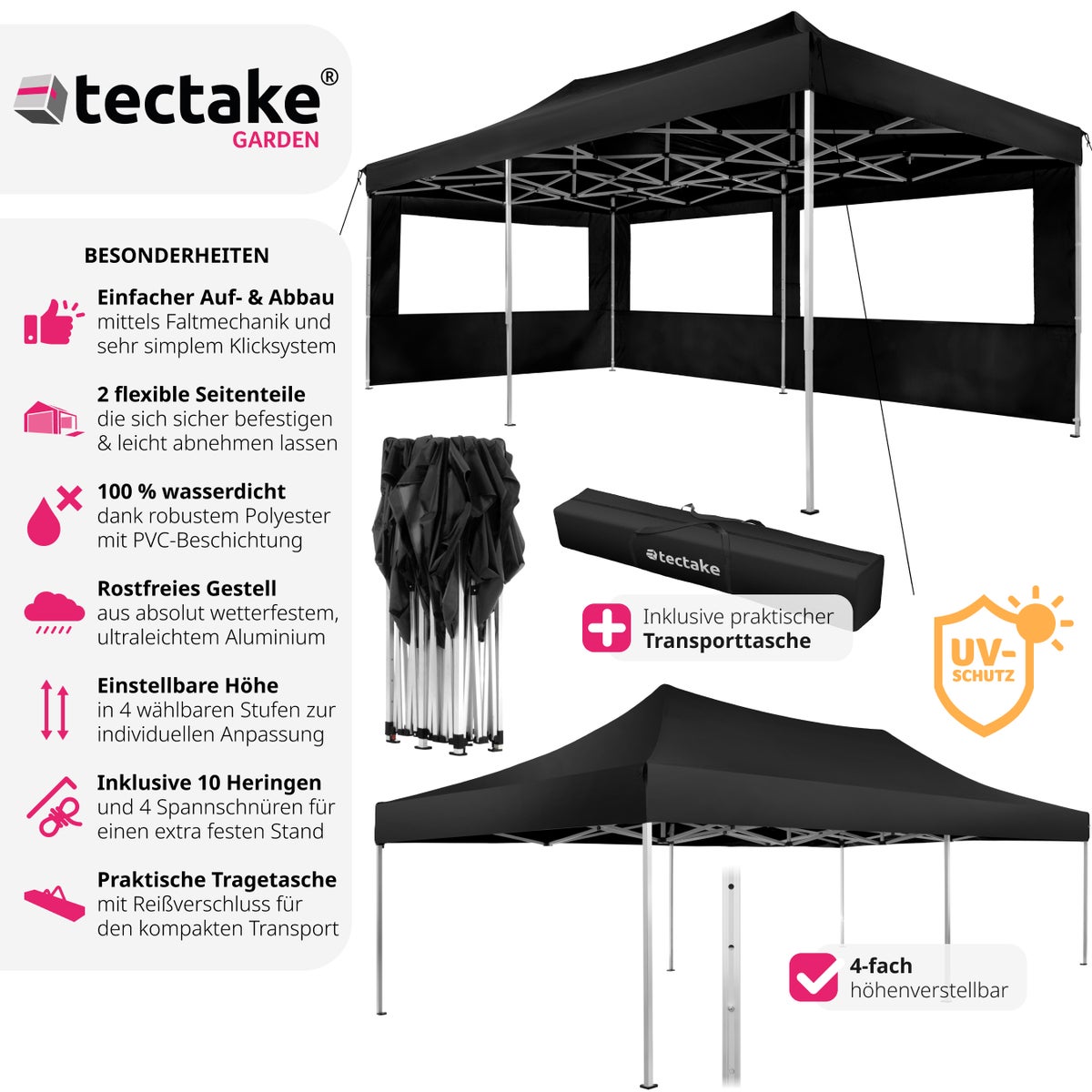 tectake Viola paviljoen, 6 x 3 m, met aluminium frame inclusief scheerlijnen, haringen en draagtas
