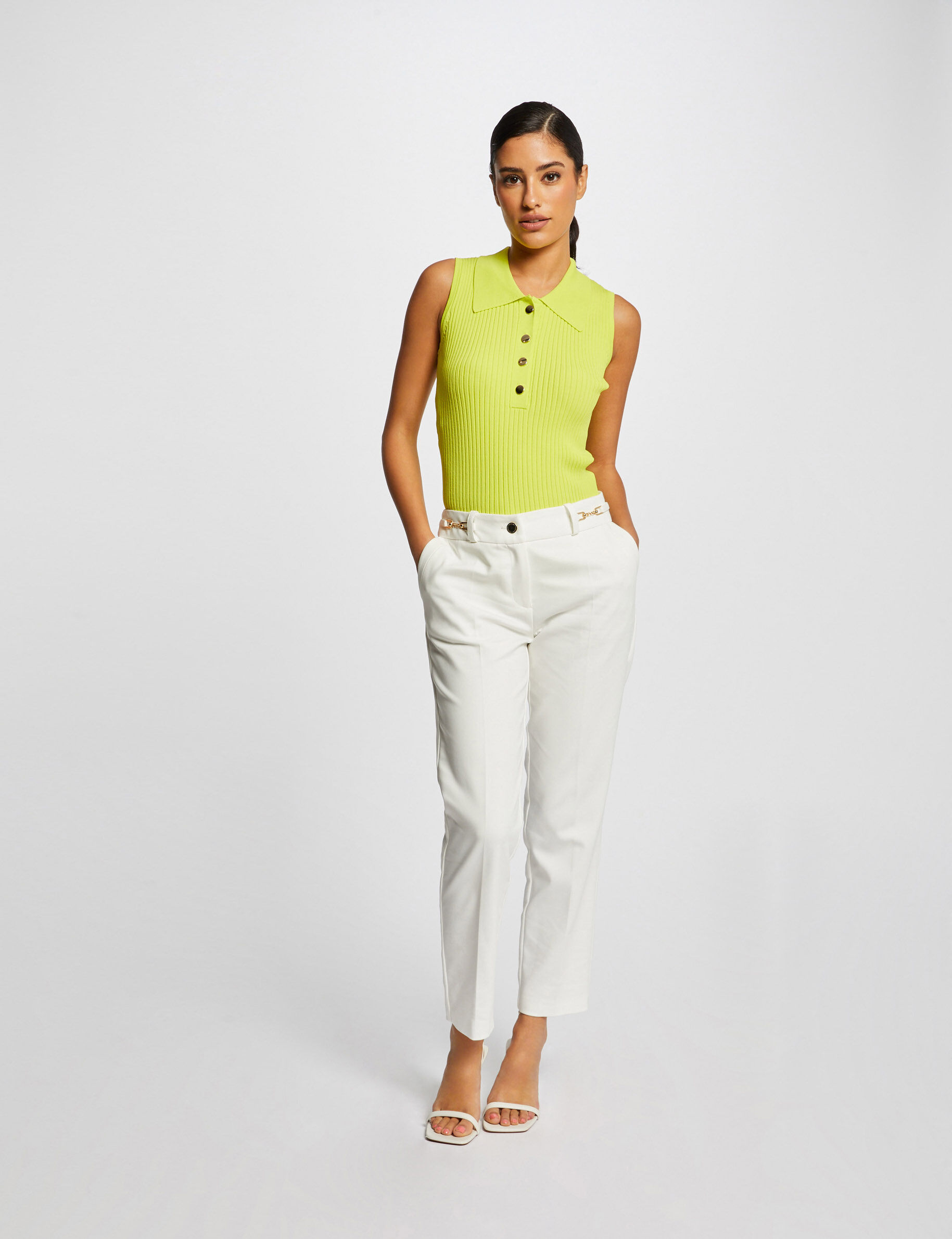 Pull débardeur sans manches col polo anis femme - anis