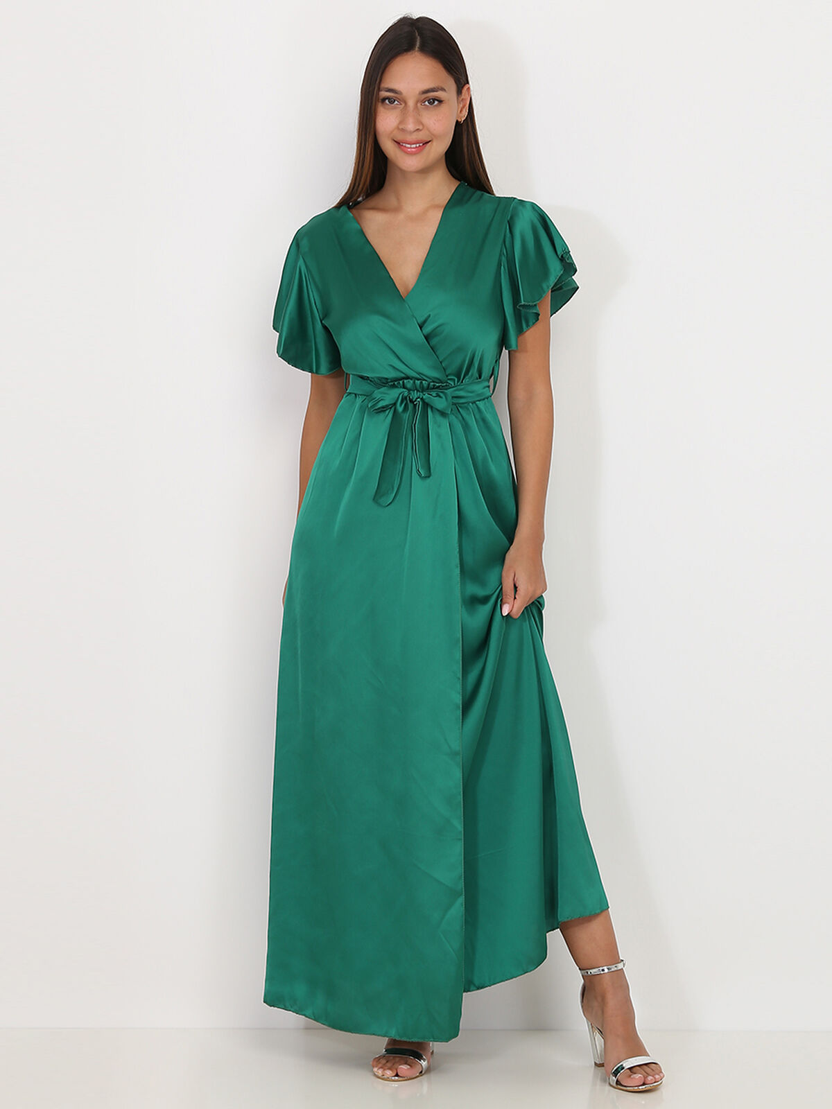 Robe longue cache cœur fendue- Vert