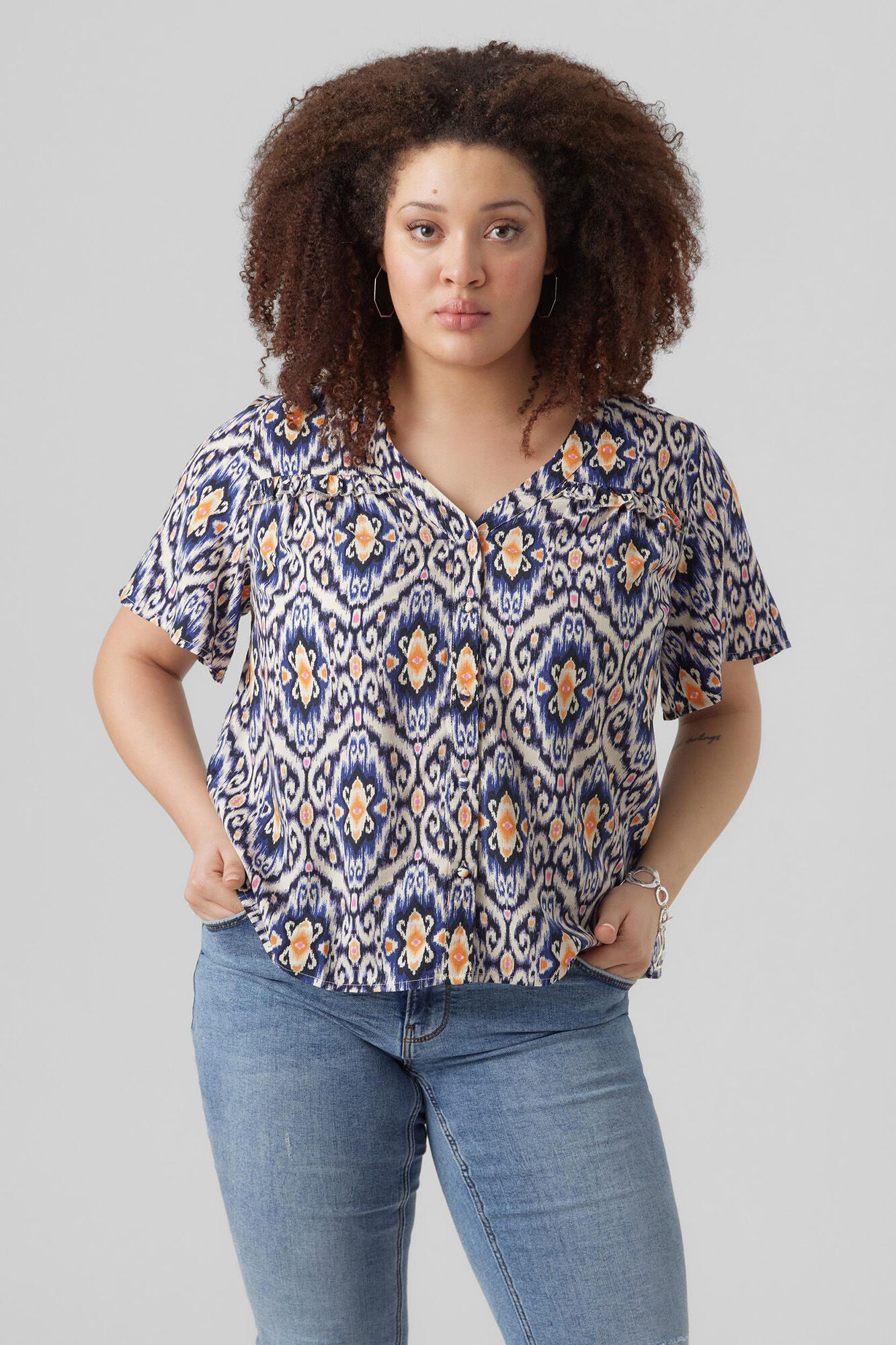 Blusa básica de manga curta Curve - Azul Marinho