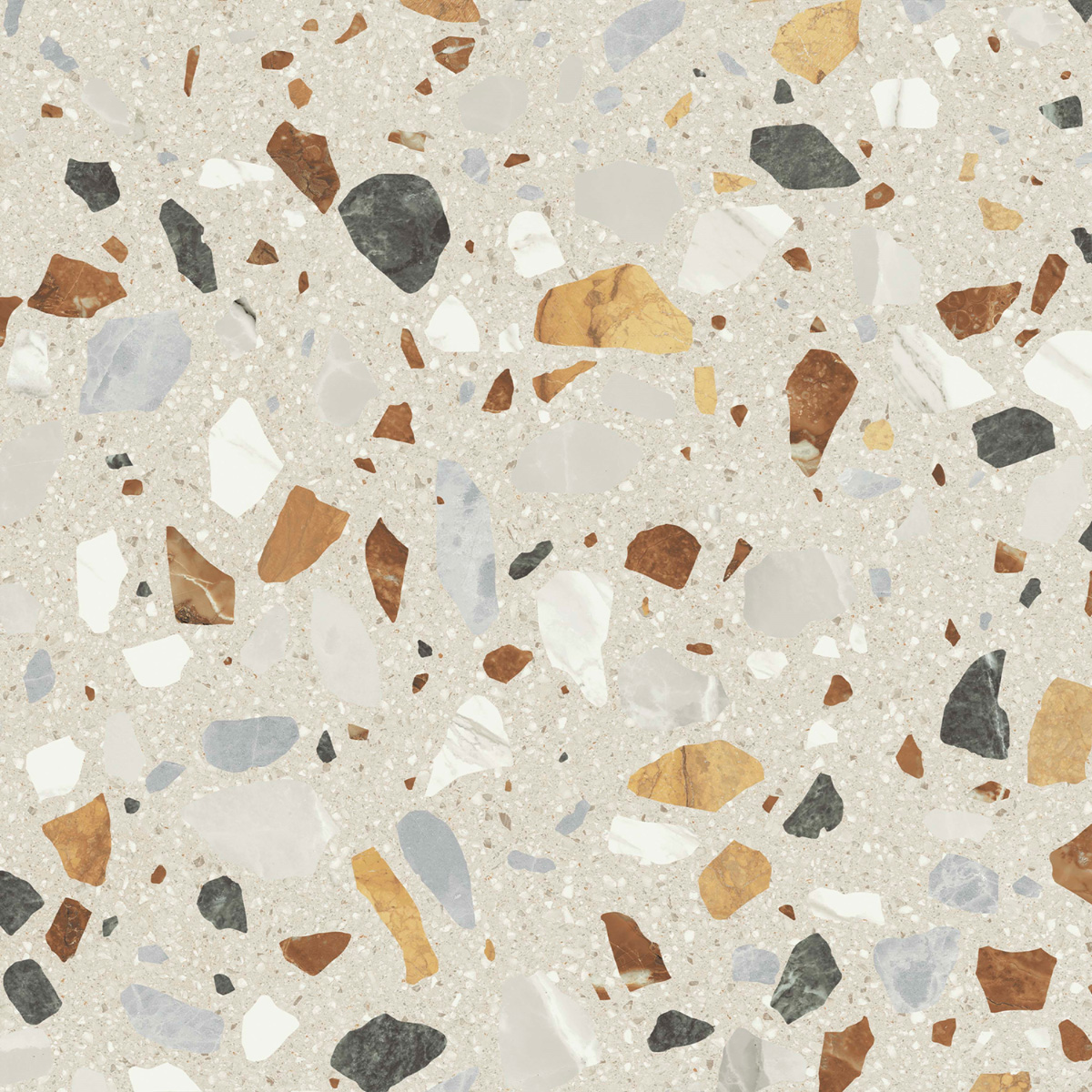 Tegelsample: Jabo Crisp XL Beige terrazzo vloertegel 60x60cm gerectificeerd