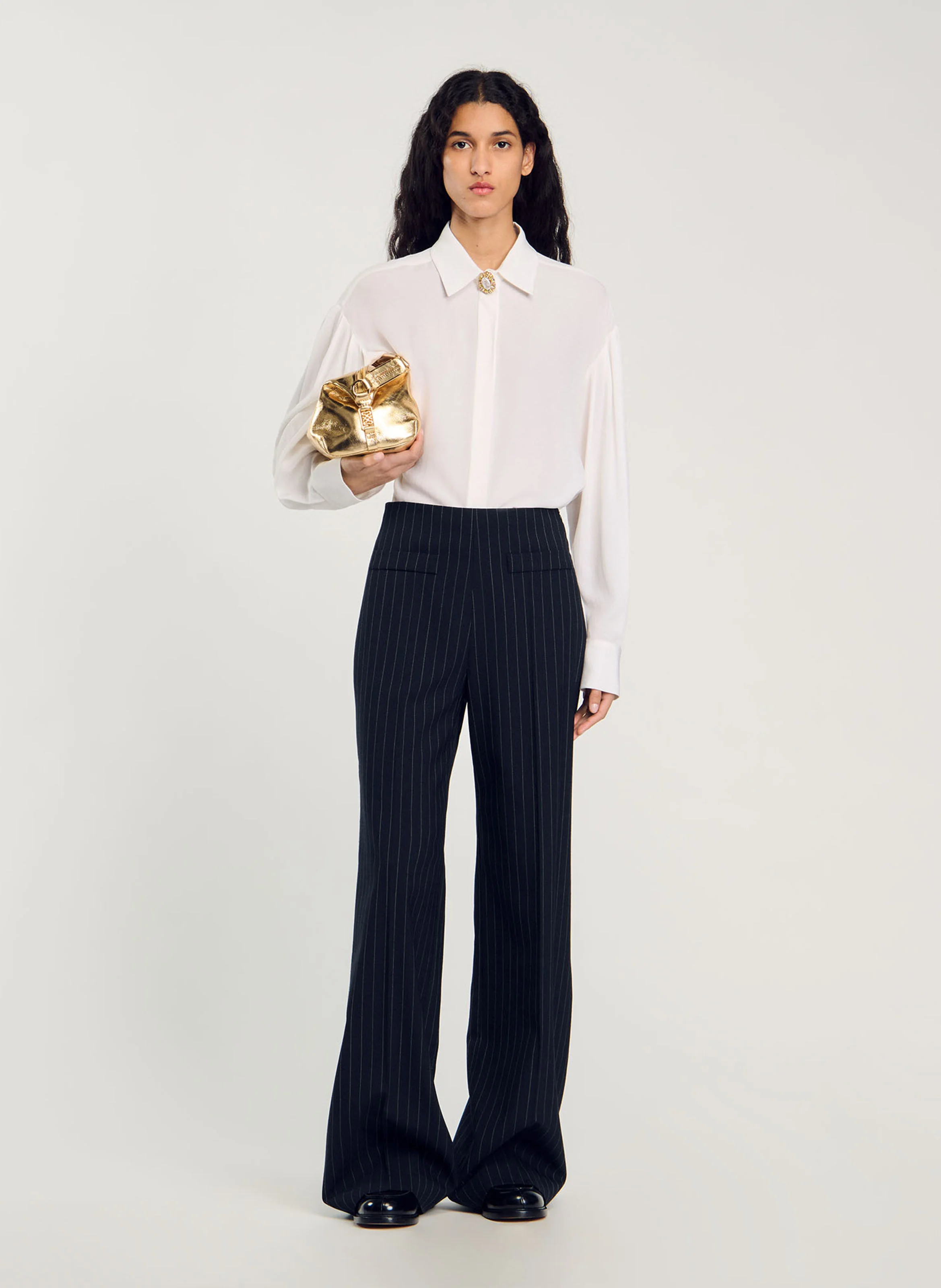 Chemise droite col classique en soie | Blanc