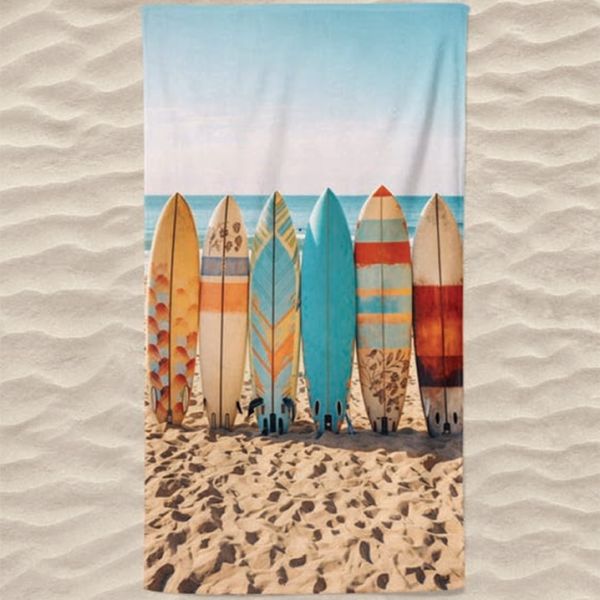 Toalha de Praia Microfibra Pranchas de Surf na Praia 180 x 100 cm