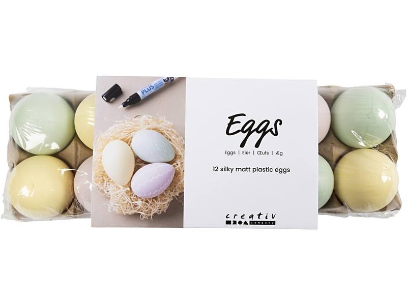 Creativ Company Eier aus Plastik 6 Stück, pastellfarben Eier als kreative Dekoration
