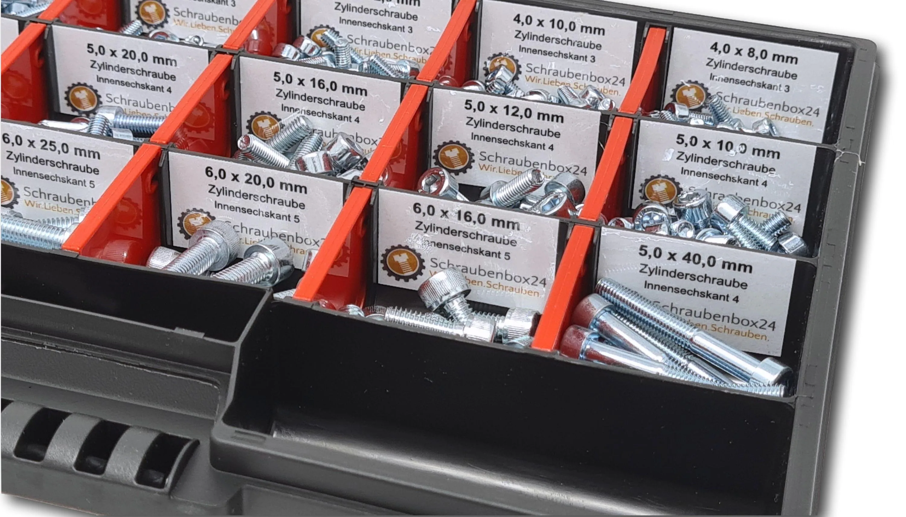 Zylinderkopfschrauben Sortiment M4-M5-M6 // 8mm-40mm 375 tlg. Schraubenbox DIN 912/ISO4762 Bolzen Vollgewindeschrauben Maschinenschrauben Gewindeschrauben Zylinderkopfschrauben