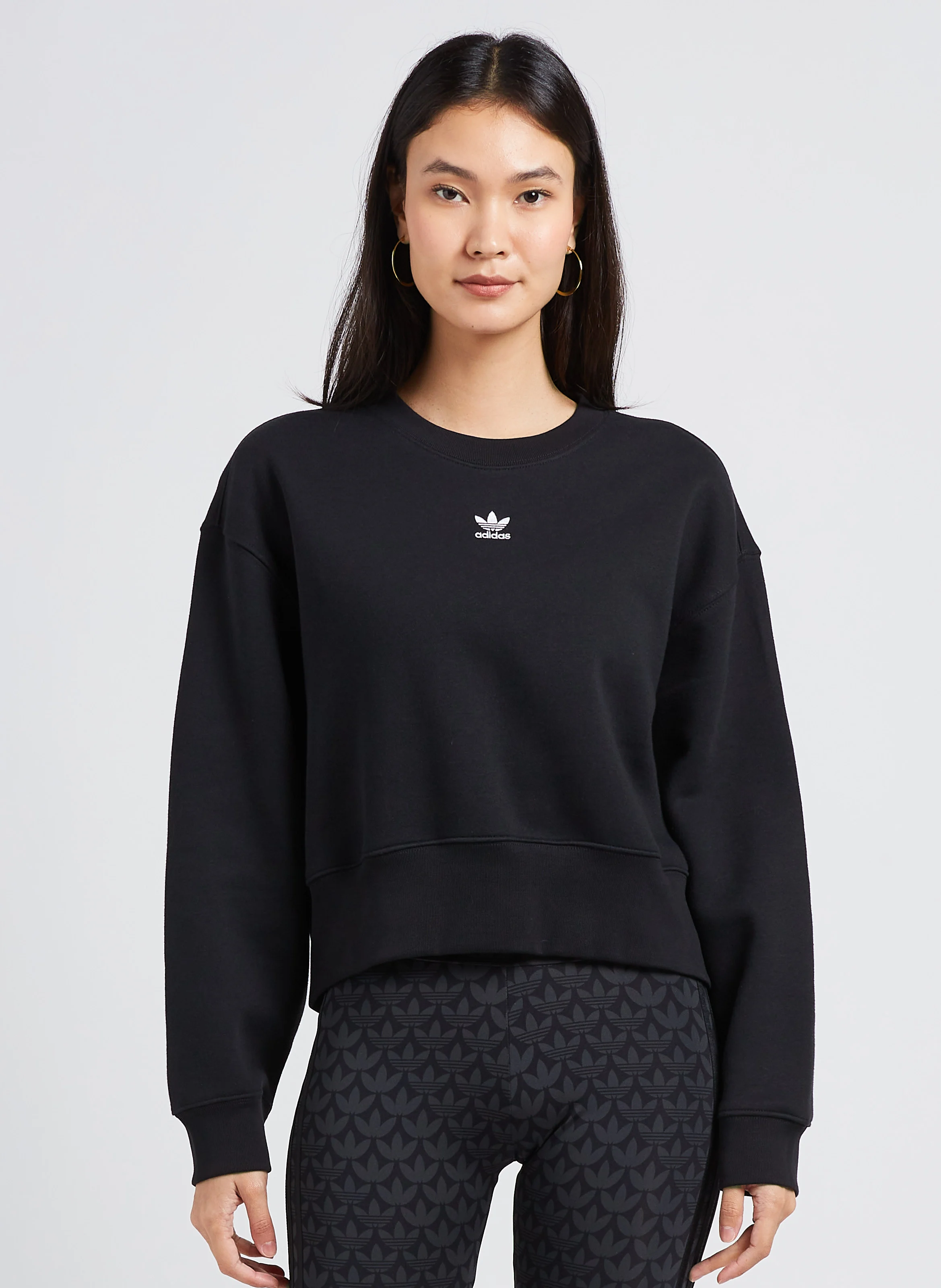 Sweat col rond en coton mélangé | Noir