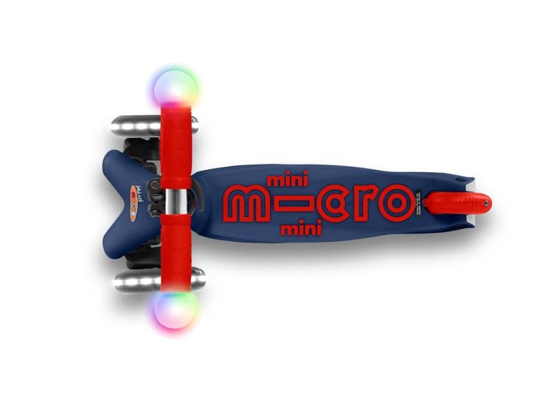 Micro Mobility Kickboard Mini Deluxe Magic Navy Blue, LED Magischer Fahrspass auf drei Rädern – Dunkelblau
