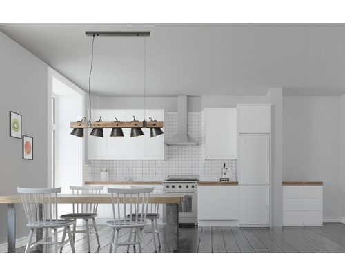 Hanglamp, 5-lichts, HxB 115x95 cm, hout/metaal, bruin/zwart/staal