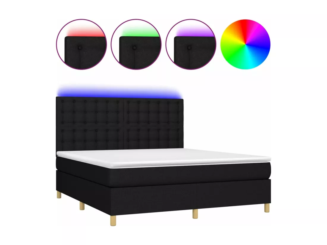 Sommier tapissier avec matelas et LED Noir 180x200 cm Tissu