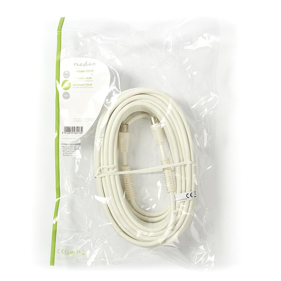 Nedis Câble coaxial 120 dB mâle/femelle pour antenne TV - 2 mètres