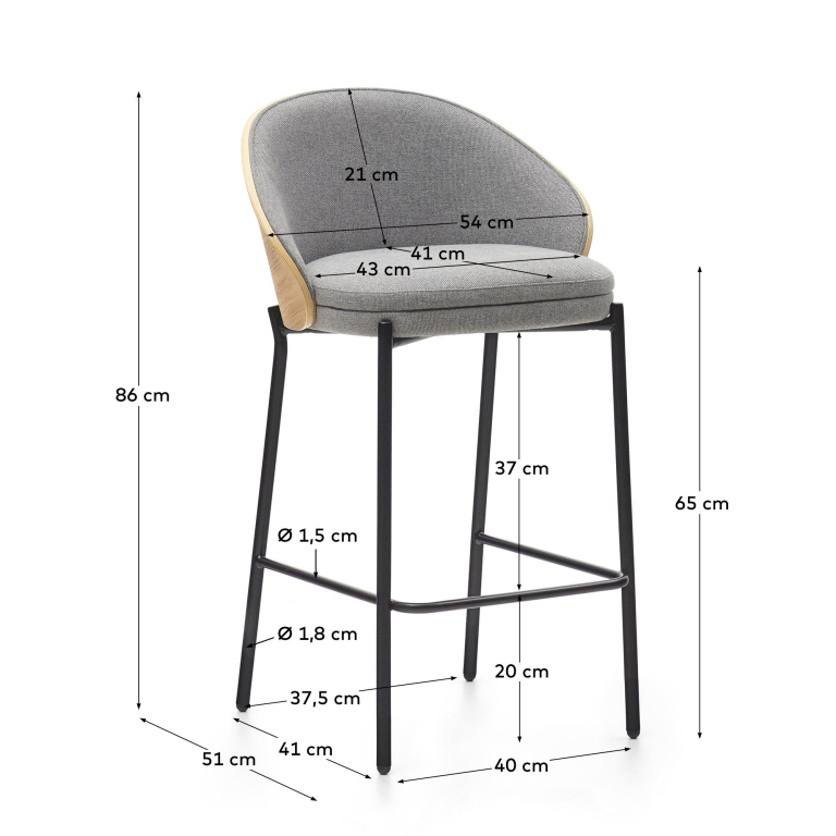 Kave Home Eamy barkruk H65 Lichtbruin,Essen hout