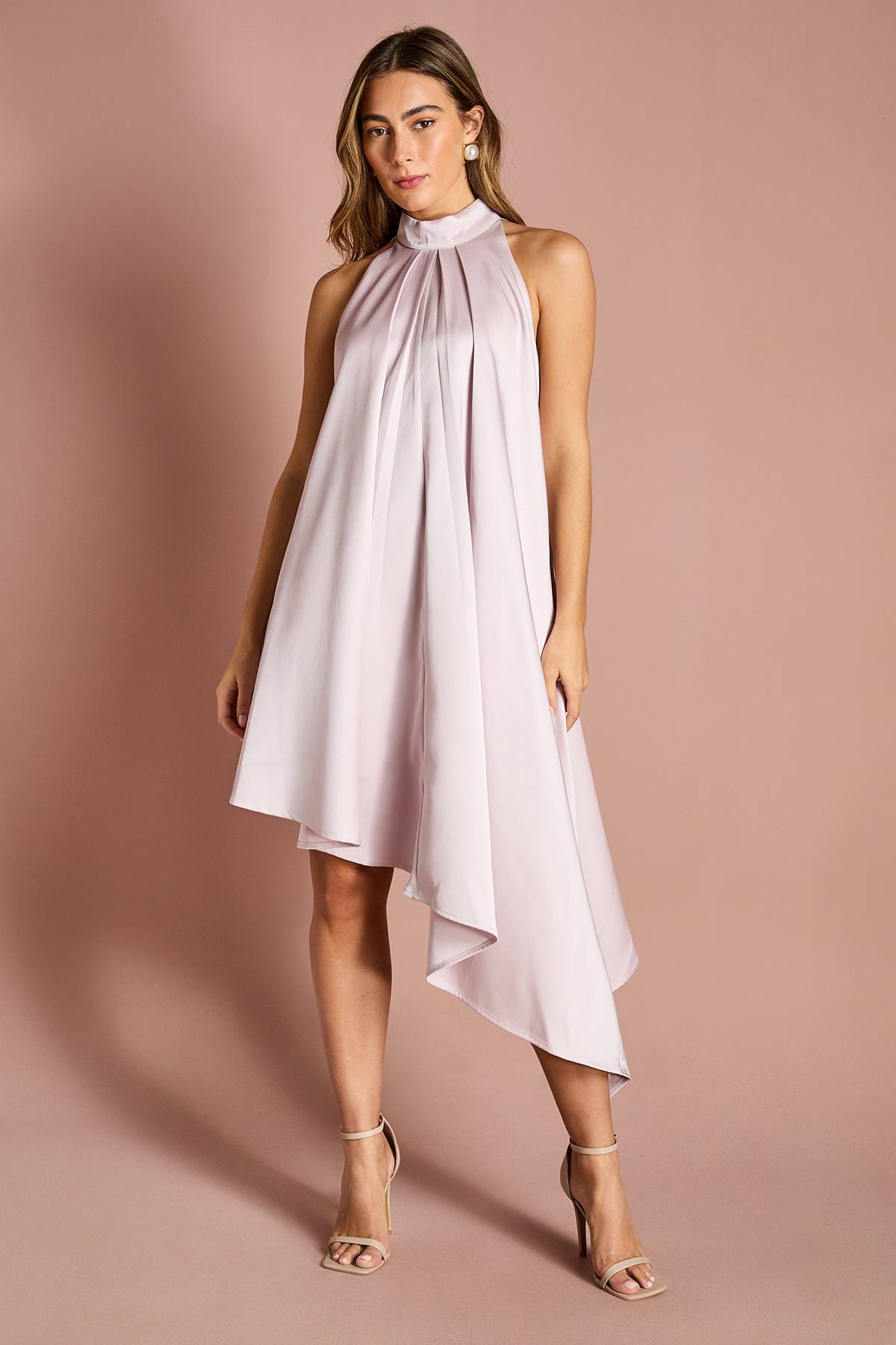 Coast Robe Mini à Col Halter, Ourlet Asymétrique et Nœud au Dos