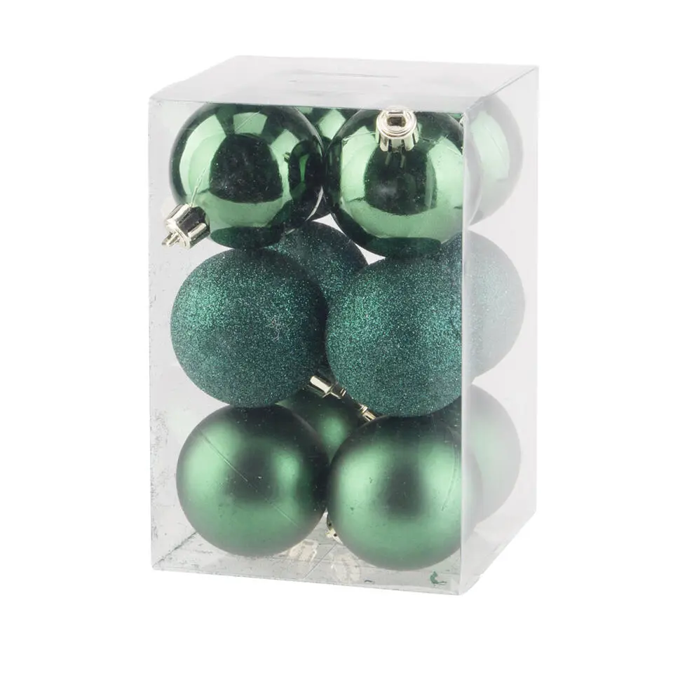 Cosy & Trendy Kerstballen - 12ST - donkergroen - mix - 6 cm