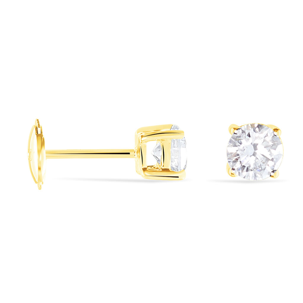 Boucles D'oreilles Puces 4 Griffes Or Jaune Diamant Synthetique