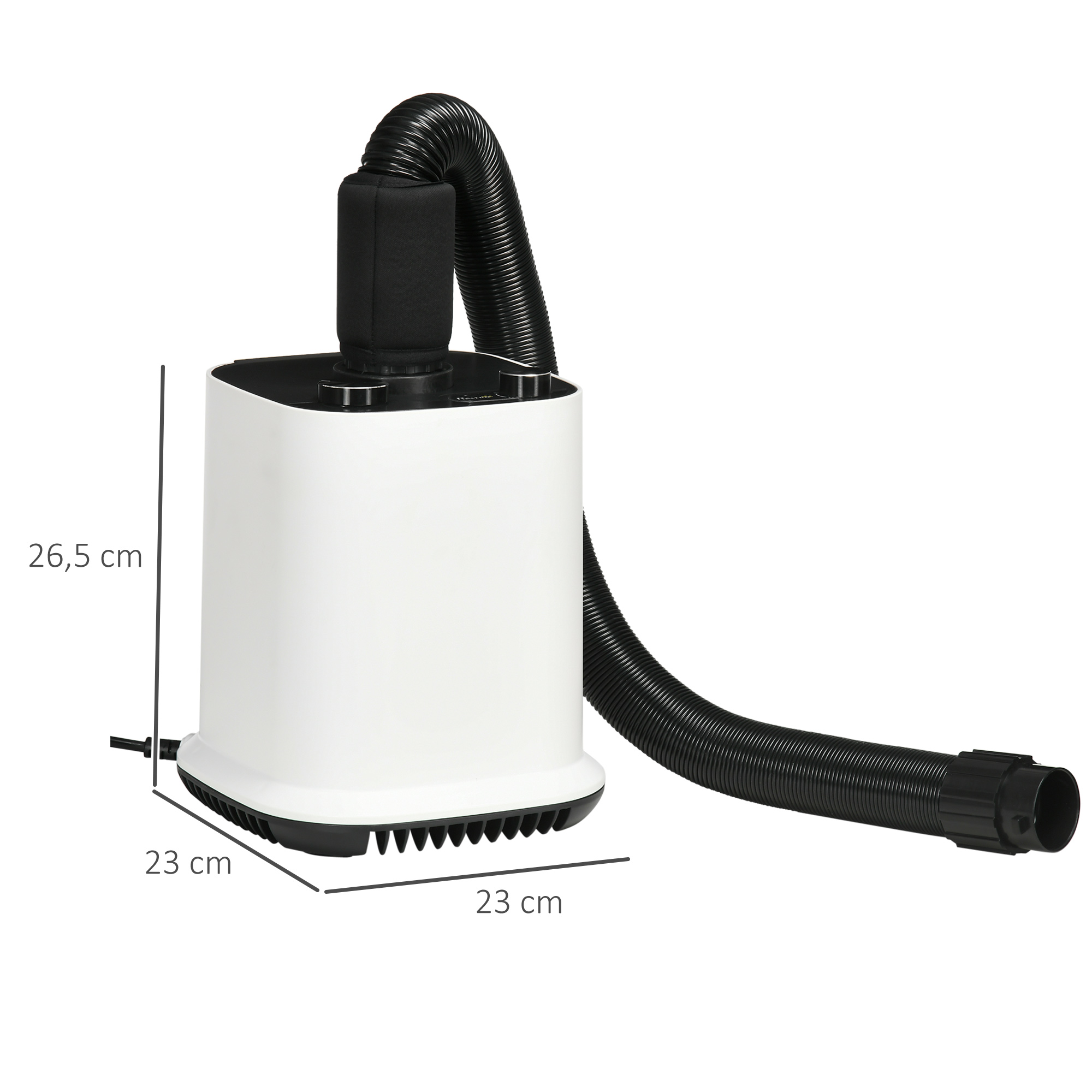 Secador de pelos para cães PawHut 2000W com soprador profissional para animais de estimação, temperatura ajustável, velocidade contínua, mangueira de 1,2 m, 4 bicos, 23 x 23 x 26,5 cm, branco.
