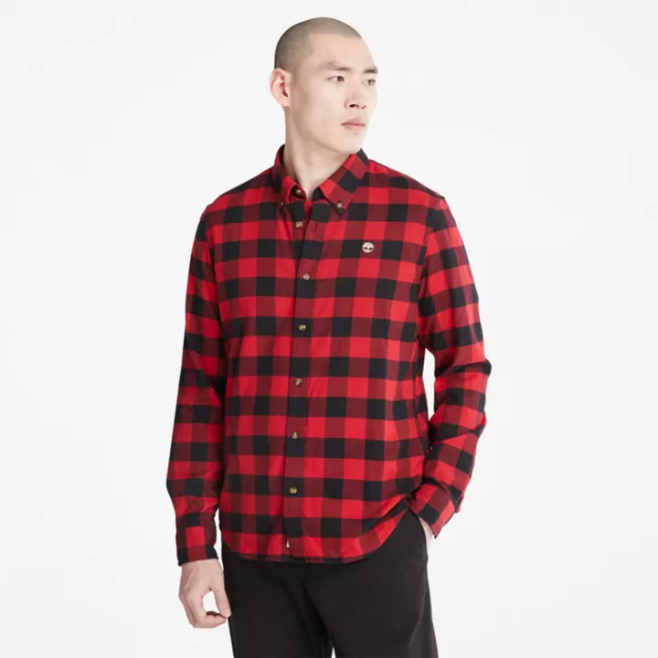Camisa xadrez de manga comprida Mascoma River para homem, na cor vermelha.