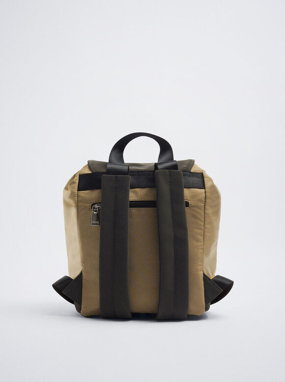 Mochila de nylon com blocos de cores - Marrom