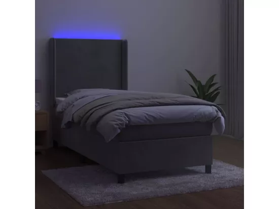 Sommier tapissier et matelas et LED Gris clair 90x190cm Velours