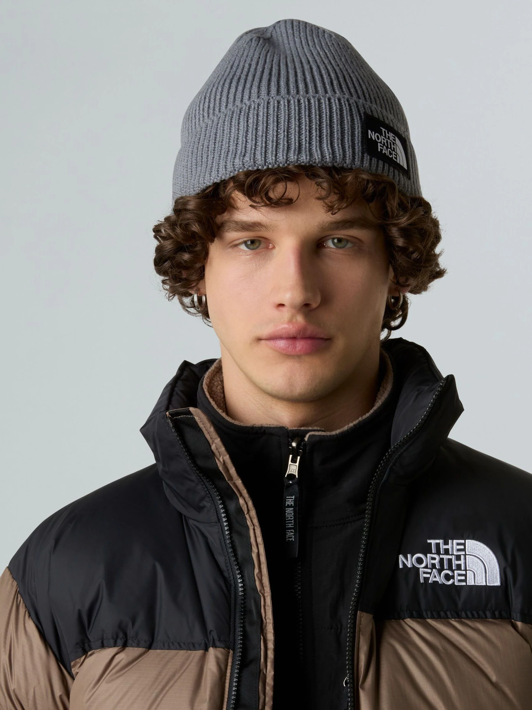 Grijs - The North Face - Beanie-muts met boord en rechthoekig logo