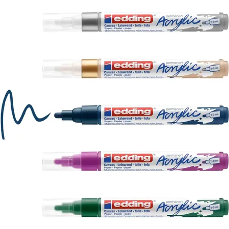 edding 5100 Acrylmarker - grün violett blau silber gold - 5 Acrylfarben Set (festlich) - Rundspitze 2-3 mm
