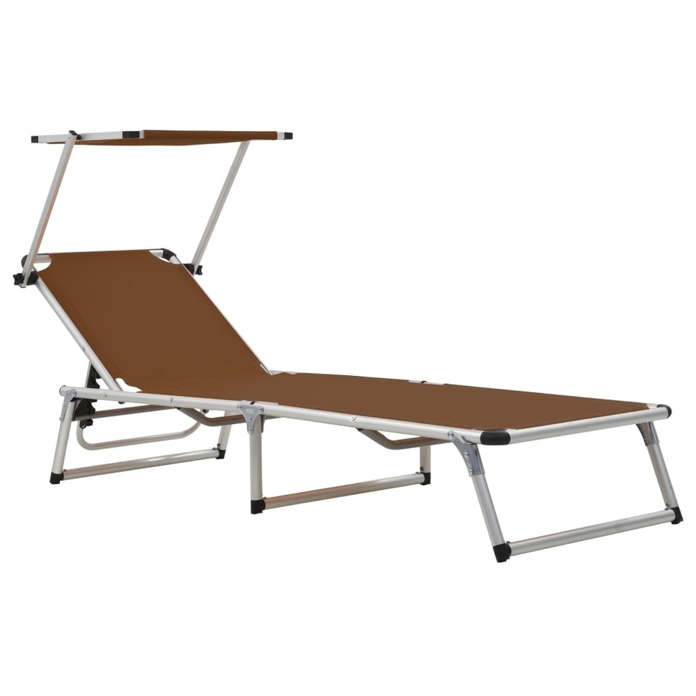 Lot de deux chaises longues pliables toit aluminium textilène marron