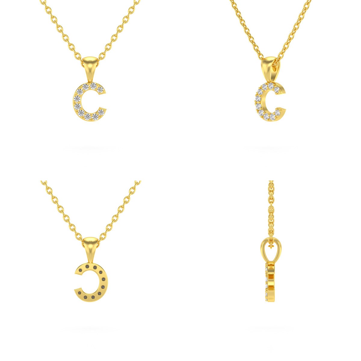 Collier Pendentif ADEN Lettre C Or 750 Jaune Diamant Chaine Or 750 incluse 0.72grs