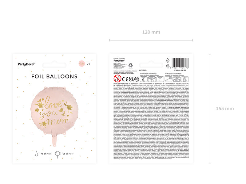 Helium Ballon Love You Mom Leeg 45cm