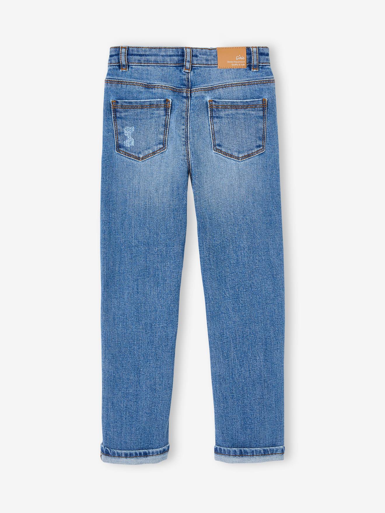 Calça jeans reta com laço elegante para meninas (cor pedra)